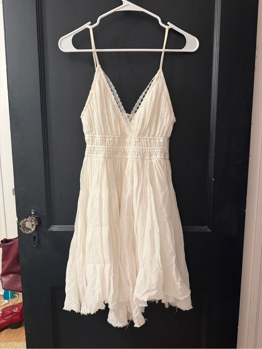 Free People Cream Lace-Trim Spaghetti-Strap Mini Dress
